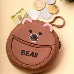 Bear faced silicon round zipper case for coins, earphone, etc